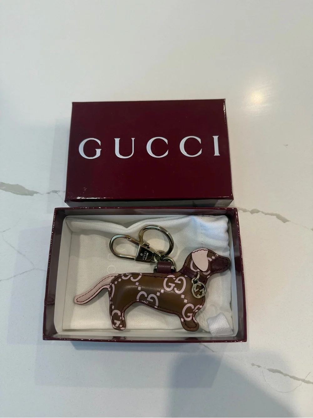 Gucci Brown & Pink Dachshund Keyring Charm
